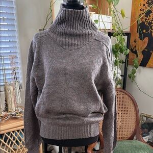 Vintage 80s/90s Oak Tree Taupe Confetti Knit Button Turtleneck Sweater